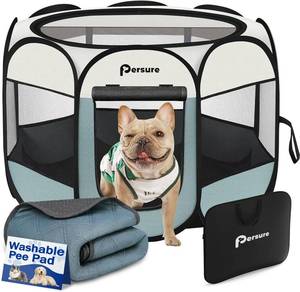 lot 18079 image: Dog Cat Playpen Indoor Outdoor for Puppy Pet Dogs Cat Recovery After Surgery, Dog Tent Crates Cage IndoorOutdoor, Portable Pop Up Kennel with Carrying Case for Travel (Grey with Pad, Small)