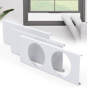 lot 18082 image: Dual Hose Portable Air Conditioner Window Kit, 5.9 Diameter Portable AC Window Vent Kit with Foam Seal Strip, Adjustable Window Seal Plates for Vertical & Horizontal Windows, White