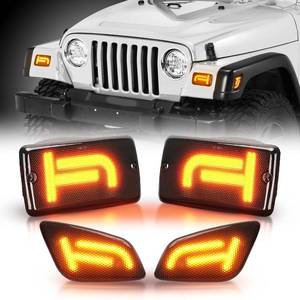 lot 18093 image: Brighter TJ LED Turn Signal Lights and Side Marker Lights with Cool TJ Shape, Front Turn Signal Lamps Fender Side Markers Lights with Smoked Lens Covers Fit for Wrangler TJ 1997-2006, Plug & Play