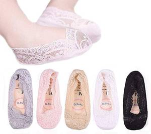 lot 18102 image: Sywwlov 5 Pairs Toddler Girls Lace No Show Socks Anti Slip Low Cut Liner Invisible Socks Flats Cotton Sock
