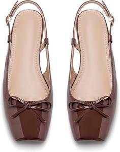 lot 18107 image: Womens Ballet Flats Slingbacks Square Toe Bow Knit Dressy Flat Shoes with Ankle Buckles Satin SIZE 7 12