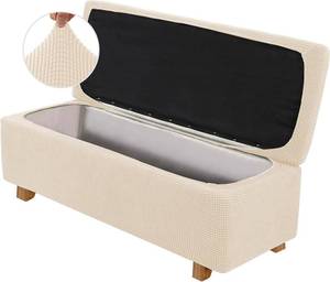 lot 18121 image: 2-Piece Stretch Ottoman Covers   Rectangle Slipcovers for Folding Storage Stools, Non-Slip Elastic Bottom, Soft Fabric Furniture Protectors (Natural, Large)
