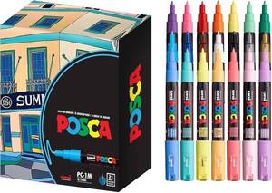 lot 18124 image: posca Acrylic Paint Markers, 1M Extra Fine Thin Tips, Artist Recommended Pens for Coloring Gifts, Decorations, Fabric, Canvas, Glass, Rocks or Metal, Set of 21
