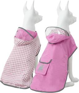 lot 18130 image: MAMORE Dog Raincoat Reversible,Waterproof Dog Rain Coat Hooded Slicker Poncho with Reflective Strip, Plaid Double Layer Rain Jacket for Small Medium Large Dogs (Dark Pink, X-Large(37-55lb))