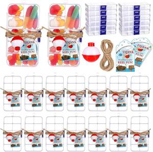 lot 18136 image: Wonderjune 24 Sets Fishing Party Favors Candy Little Tackle Boxes with Red White Floater Thank You Cards for Making My Reel Fun Fishing Theme Party Decorations
