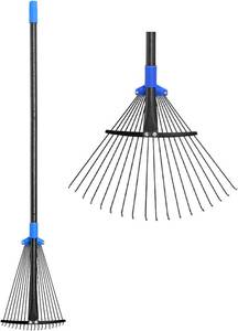 lot 18140 image: Adjustable Metal Leaf Rake Long Handle, Garden Rakes for Lawns Heavy Duty Leaves with Expandable Head 8-17, Yard Women Kids Rake for Gardening RV Camping