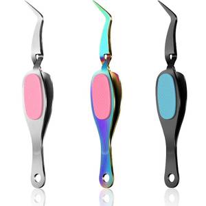 lot 18150 image: Honoson 3 Pcs Craft Tweezers Cross Locking Precision Curved Tweezers Soft-grip Stainless Steel Tool Pointed Tip Cutting Pliers for DIY Craft Jewelry Eyelash Extensions Nail Beading Tool