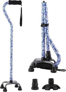 lot 18157 image: Floral Quad Cane for Women, Adjustable Walking Canes with 3-in-1 Interchangeable Base(3 Tips) for Versatile Support, Stylish & Stable Mobility Aid for Seniors Confidence