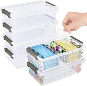 lot 18160 image: 6 Pack Extra Large Pencil Box with Removable Divider, Thickened Pencil Case Bulk, Clear Crayon Marker Organizer Stackable Plastic Small Storage Containers for Pen Craft School Supplies(Grey)