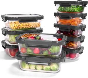 lot 18163 image: 10-Pack Glass Food Storage Containers with Tempered Lids   Borosilicate, Airtight, Oven-Safe (-4 F950 F), BPA-Free, 4.4 & 1.6 Cup, Leak-Proof, Dishwasher Safe (Gray)