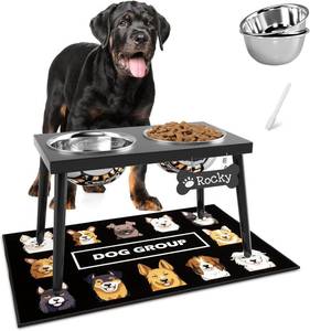 lot 18168 image: ADENGL Metal Raised Dog Bowl Stand for Large and Medium Dogs, Stronger Elevated Dog Bowls with Sprill Proof Mat, Pet Food & Water Bowls 10 Tall Dogs Feeder (58OZ-Stainless Steel Pet Bowl, Mat-16x24)