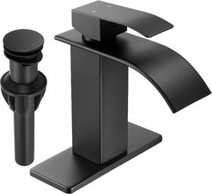 lot 18172 image: Fransiton Black Waterfall Bathroom Faucet Lavatory Single Handle 1 or 3 Hole Bathroom Sink Faucet Washbasin Faucet with Deck and Pop-up Drain