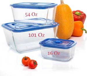lot 18183 image: Moss & Stone Extra Large Glass Storage Containers With Lids Set of 3, 101 Oz 54 Oz 16 Oz, Deep Rectangular Glass Food Container with Lid, Leak Proof, Microwave, Dishwasher & Oven Safe
