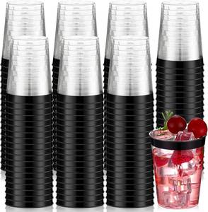 lot 18184 image: Gerrii 100 Pcs 10oz Plastic Cups Disposable Fancy Rimmed Cups Elegant Clear Drinking Tumblers for Wedding, Birthday, Halloween, Christmas, Graduation Party(Black)