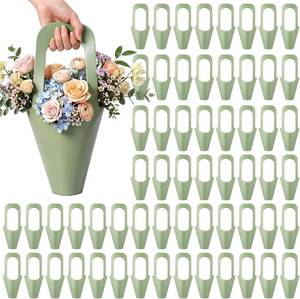 lot 18190 image: Kolldenn 60 Pack Sage Green Kraft Paper Flower Bouquet Wrapping Paper Gift Bags with Handle Flower Gift Bags for Graduation, Wedding, Birthday, Thanksgiving, Party Favors