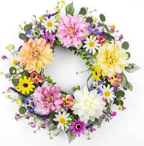 lot 18191 image: VioletEverGarden 22 Inch Spring Wreaths for Front Door Colorful Spring Wreath Artificial Floral Wreath with Dahlia Daisy and Butterfly Flower for Indoor Outdoor Holiday Celebration