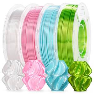 lot 18196 image: AMOLEN PLA 3D Printer Filament,PLA Filament 1.75mm,Silk Filament Bundle,White,Sakura Pink,Neon Green,Baby Blue, 3D Printing Filament Bundle, 200gX 4 Spools