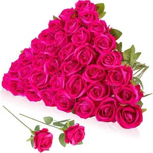lot 18199 image: 36 Pcs Velvet Silk Hot Pink Rose Bouquet Bridal Artificial Flowers,Fake Rose Long Stem Realistic Artificial Flowers Bulk for Wedding Bouquet Ball Arrangement Centerpiece Party Decor(Hot Pink)