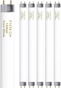 lot 18213 image: amgolibi F14T8CW 14W Fluorescent Tube, T8 Fluorescent Light Bulb 4100K 14 Watt, 15 Inches, G13 Medium Base, 650 Lumen, 6 Pack