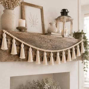 lot 18218 image: Janinka Tassel Garland Boho Classroom Decor Macrame Wooden Bead Garlands Wood Beads Banner with Tassels Boho Wall Hanging Banner for Classroom Bedroom Nursery Home Decoration(Classic Color)