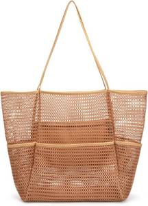 lot 18219 image: Tainehs Beach Mesh Tote Bag for Women, Large Travel & Pool Bag, Lightweight Vacation Cruise Tote (Inside Out   Flip to Use)