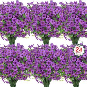 lot 18223 image: Ouddy Decor 24 Bundles Artificial Flowers for Outdoors Fake Silk Flowers UV Resistant Faux Plastic Plants for Spring Summer Garden Porch Window Box Table Vase Home Indoor Outdoor Decoration, Purple