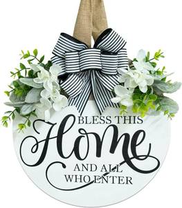 lot 18228 image: Welcome Sign for Front Door Wreath, Welcome Home Decorations, Wreaths for Front Door, Floral Round Wood Wall Decor, Front Porch Decor Gifts, for Spring Summer Fall All Seasons Holiday Outdoor Decor