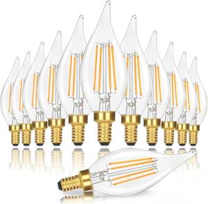 lot 18230 image: GoBright Dimmable E12 Candelabra LED Light Bulbs 40W Equivalent, 2700K Soft Warm White Chandelier Light Bulbs, 4W 460 LM Flame Tip Candle Light Bulbs, 12-Pack