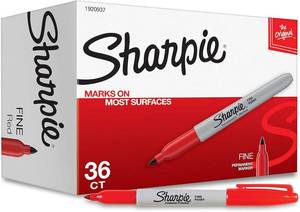 lot 18234 image: Sharpie Permanent Markers, Fine Tip, Red, 36 Count - Marks on Paper, Plastic, Metal, Wood, Perfect for Drawing, Coloring, Posters, Home, Office Supplies