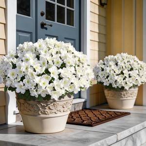 lot 18241 image: YXZZWL 8 Bundles Artificial Flowers for Front Door, Fake Silk Azalea Bouquet Silk Flowers for Outside UV Resistant Realistic Faux Plants for Planter Farmhouse Patio Garden Walkways Home Decor (White)