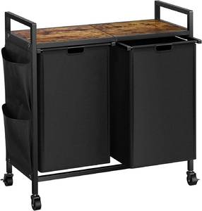 lot 18245 image: WOWLIVE Double Laundry Hamper with Lid,Rolling Laundry Basket Organizer with Wheels, Iron-Made Laundry Sorter with Top Shelf and 2 Removable Bags,Large Clothes Storage for Room,Black 1