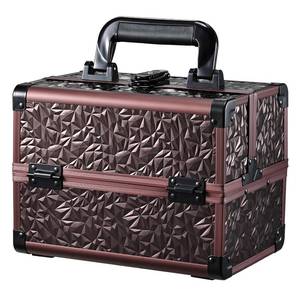 lot 18251 image: Joligrace Makeup Train Case Cosmetic Box Portable Makeup Case Organizer 2 Trays Makeup Storage with Mirror Locking for Cosmetologist Aesthetic Supplies Nail Tech Traveling Makeup Box Dark Brown