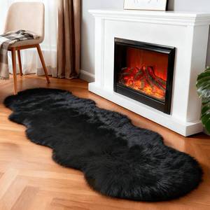 lot 18256 image: linmopm Faux Fur Rug Sheepskin Shag Fluffy Fuzzy Black 2x6 ft Runner Rugs for Bedroom Bedside Bed Floor Living Room Plush High-Density Cushion Carpet Super Sofa Cover