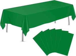 lot 18258 image: tujol Green 6 Pack Plastic Table Cloth 54 x 108, Disposable Tablecloths Rectangle Table Cover, Plastic Tablecloth for Parties