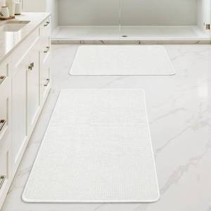 lot 18259 image: MIULEE Set of 2 Ultra Thin Bathroom Rugs, Rubber Bath Mats for Bathroom Non Slip, Quick Dry Absorbent Bath Rug Machine Washable, Fit Under Door, Shower, Sink, Home Decor, White, 17x2720x32