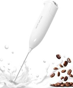 lot 18263 image: SIMPLETASTE Milk Frother Handheld Electric Foam Maker, Drink Mixer with Stainless Steel Whisk for Cappuccino, Bulletproof Coffee, Latte, Blizzard White, without Stand, Battery Operated