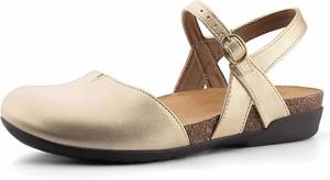 lot 18268 image: PARTY Closed Toe Sandals Women, Barefoot Arch Support Flat Sandals for Office Work and Travel with Comfortable Cork Footbed SIZE 7