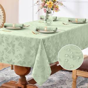 lot 18284 image: Romanstile Summer Jacquard Rectangle Tablecloth - Outdoor Waterproof Damask Floral Pattern Decorative Table Cloth Heavy Weight Fabric Table Cover for DinnerPartiesOutdoor - 60 x 120 Inch, Sage Green