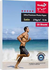 lot 18288 image: Koala Ultra Premium Photo Paper 5X7 In Satin Photo Printer Paper for Inkjet Printer Water-Resistant Semi Gloss 25 Sheets 72lb
