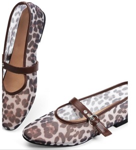 lot 18298 image: Leopard Flats for Women Mesh Ballet Flats Mary Jane Animal Print Shoes Slip On Casual Breathable Ballerina Flats SIZE 8 12