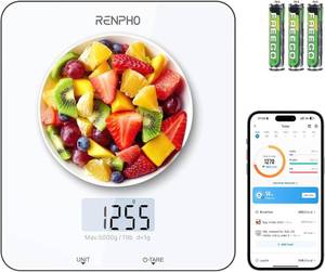 lot 18299 image: RENPHO Food Scale with Nutritional Calculator, Digital Kitchen Scale for Weight Loss, Smart Food Weight Scale with App for Macro Keto Calorie Cooking, Grams and Ounces, White, 11lb5kg
