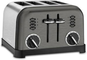 lot 18300 image: Cuisinart 4 Slice Toaster, Compact Stainless Steel Toaster with Extra-Wide Slots for Toasting Bread, French Toast, Bagels and Pastries, Defrost & Reheat Functions, CPT-180BKSP1, BlackStainless Steel