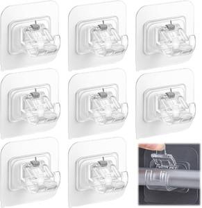 lot 18322 image: Curtain Rod Bracket No Drilling 8pcs, Self Adhesive Curtain Rod Brackets, Nail Free Adjustable Drapery Towel Holder Fixing Hook for Home Bathroom Kitchen and Hotel Use (Transparent)