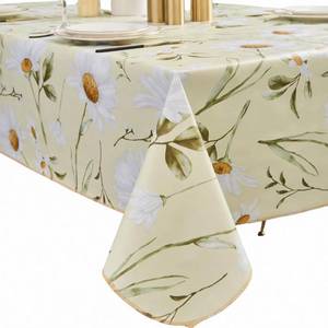 lot 22300 image: Pioggia Vinyl Tablecloth with Flannel Backing - Waterproof, Oil-Proof, Easy to Clean -Plastic Table Cloth - Perfect for Dining Tables, Kitchen Tables, Parties (Flowers Pattern, 54 54 Inch Square)