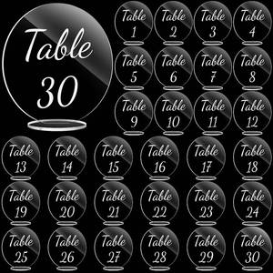 lot 22315 image: Sintuff 30 Pcs Acrylic Table Numbers Wedding Clear Table Numbers with Stands for Wedding Reception 4.72in Wedding Signs 1 to 30 Acrylic Signs and Holders Display Stand(White)