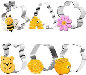 lot 22317 image: 6Pack Bee Cookie Cutters Set, Beehive,Honey Jar,Winnie the Pooh,Flower Shapes Stainless Steel Biscuit Molds for Honey Bee Party Baking Muffins Sandwiches Cake Fondant Birthday Decoration