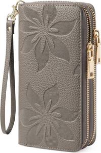 lot 22321 image: GOIACII Womens Wallet Large Capacity Double Zip Ladies Card Phone Holder RFID Blocking Wristlet Leather