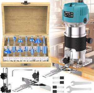 lot 22324 image: TwoWin Router Tool, 110V 800W Compact Wood Router Tool for Woodworking, Electric Hand Trimmer 14 Collets Palm Wood Router Tools Laminate Trimmer  Tungsten Carbide Router Bits 15-Piece Set