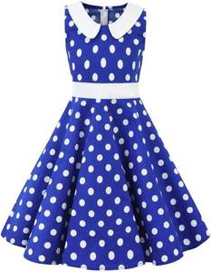 lot 22389 image: Kids Girls 50s Audrey Vintage Polka Dot Swing Party Rockabilly Dress Retro Peter Pan Doll Collar Wedding Casual Skater Dress Size 11-12 Years