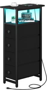 lot 22395 image: Yoobure LED Narrow Nightstand with Charging Station - Slim Dresser for Bedroom Narrow Side Table Storage Cabinet, Small Dressers Chest of Drawers, Tall Skinny Night Stand End Table for Small Spaces